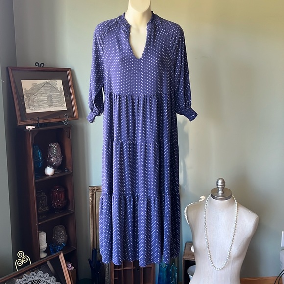 ISA CLO. POLKA DOT BLUE TIERED MIDI DRESS ?S/M - Picture 2 of 10
